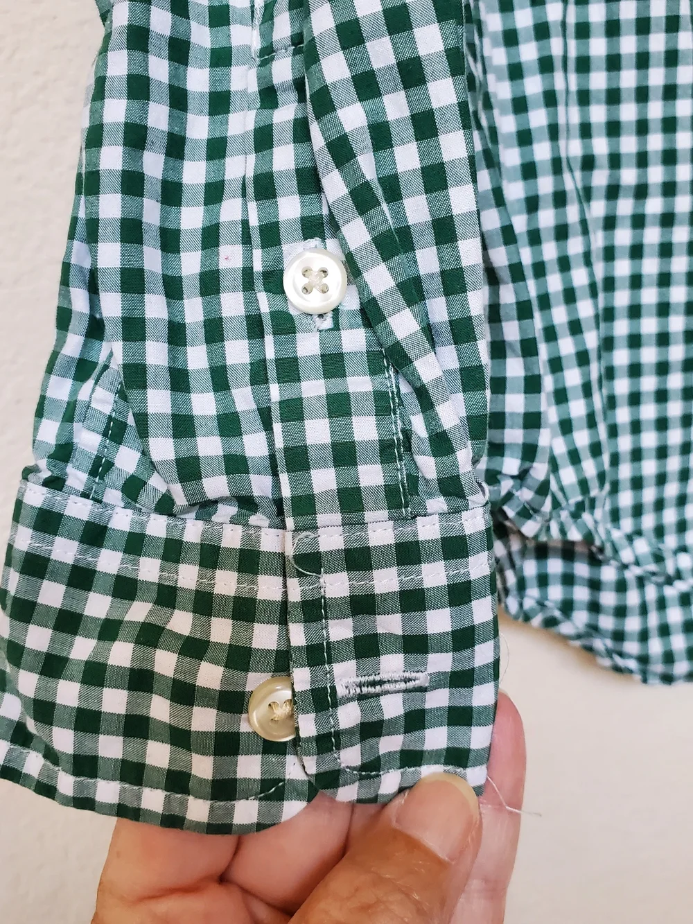 Ralph Lauren Green and White Gingham Button-Down with Orange Polo Logo. Sz 8